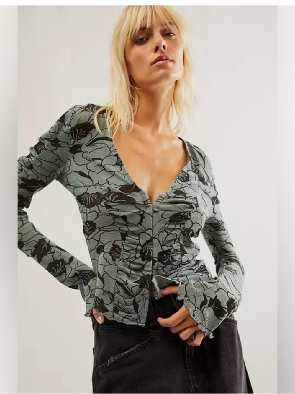 Free People Through the Meadow Ruched Mesh Top